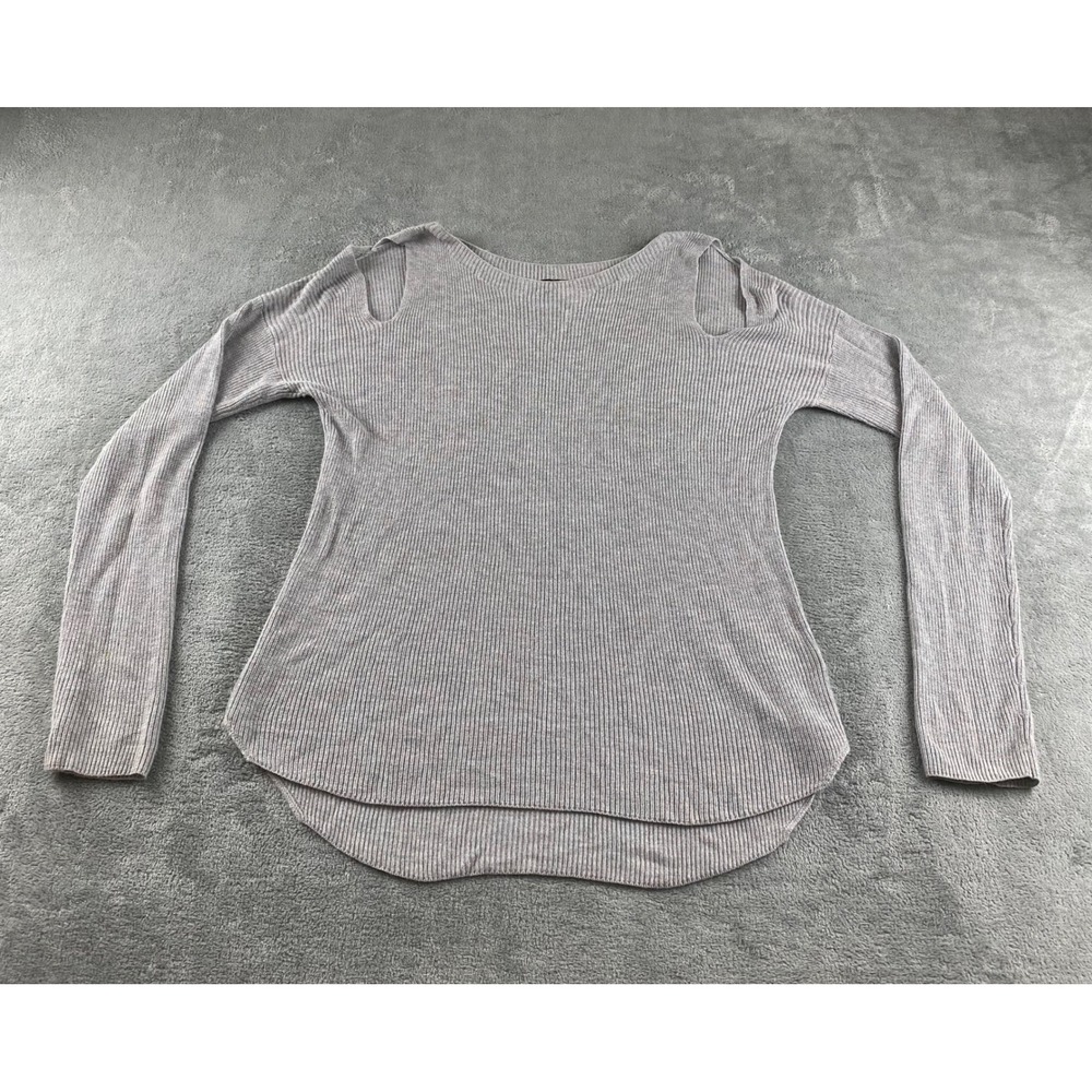 Express Cold Shoulder Ribbed Knit Sweater Women Sz Large Light Gray‎ Long Sleeve